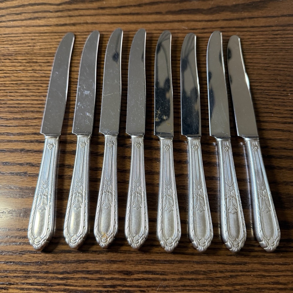 Vtg HOLMES & EDWARDS 1932 Masterpiece Silverplate Dinner Knives Set Of 8